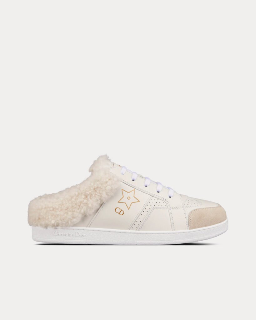 Baskets basses Dior Star en cuir de veau et peau lainée blanches