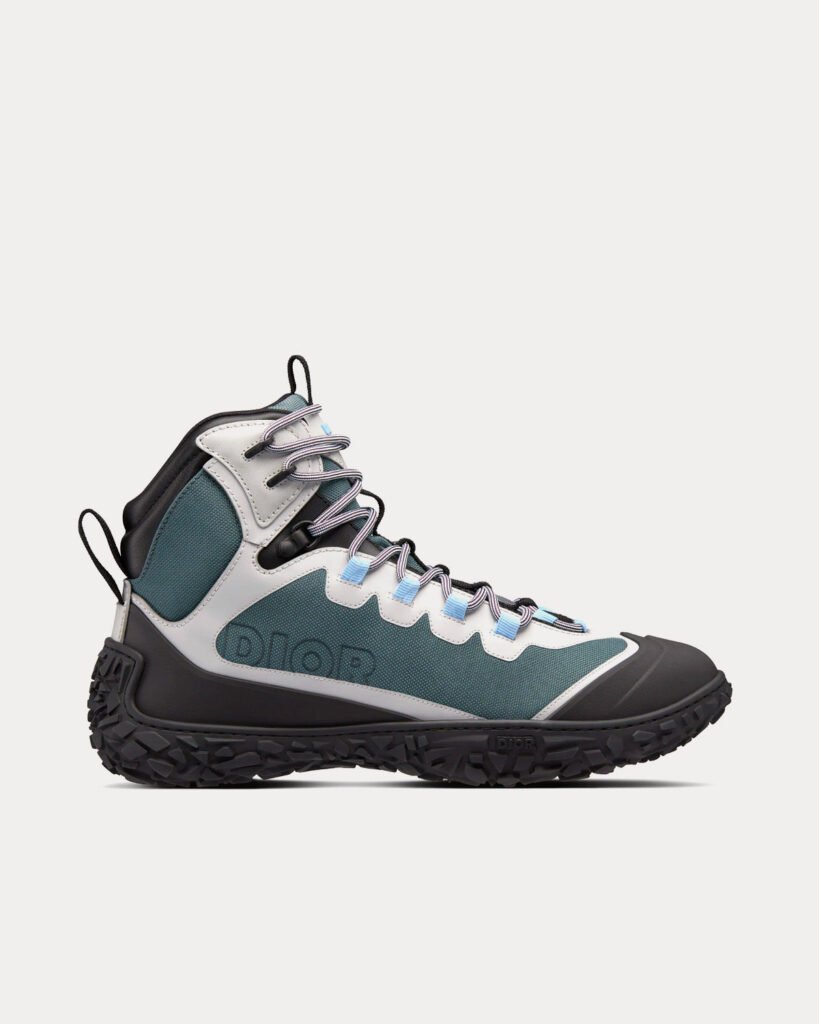 Bottines de randonnée Dior Diorizon en mesh technique vert-gris et baskets montantes en caoutchouc noir