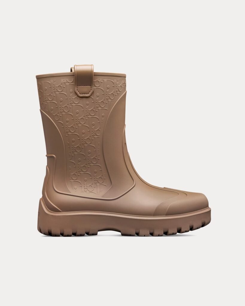 Bottes de pluie Dior Garden en caoutchouc marron avec motif Dior Oblique