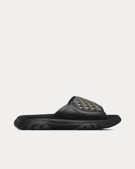 Claquettes Dior H-Town en caoutchouc noir avec jacquard Dior Oblique beige et noir