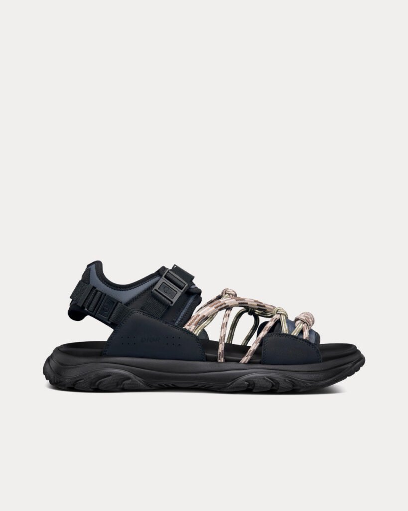 Sandales Dior H-Town en tissu technique noir et gris et cuir de veau nubuck marron