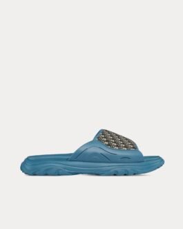 Sandales Dior H-Town en caoutchouc bleu avec jacquard Dior Oblique beige et noir