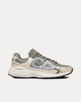 Baskets basses Dior B30 en maille olive et tissu technique crème