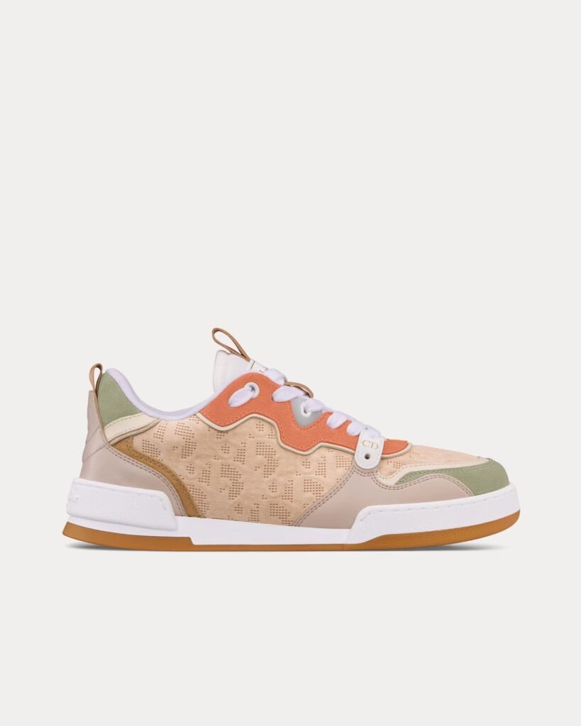 Baskets basses Dior One en cuir de veau perforé et daim beige/multicolore