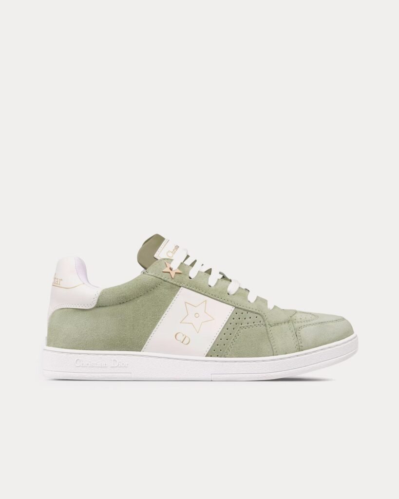 Baskets basses Dior Star en daim et cuir de veau vert peyote / blanc