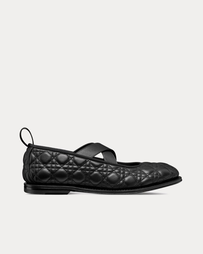 Sandales plates Dior Tendu Ballet Flat en cuir de veau Kumo Cannage noires