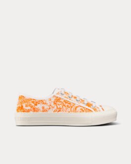 Baskets basses Dior Walk'n'Dior en coton brodé toile de Jouy orange vif
