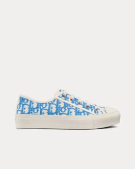 Baskets basses en coton bleu bleuet brodées Dior Oblique Walk'n'Dior