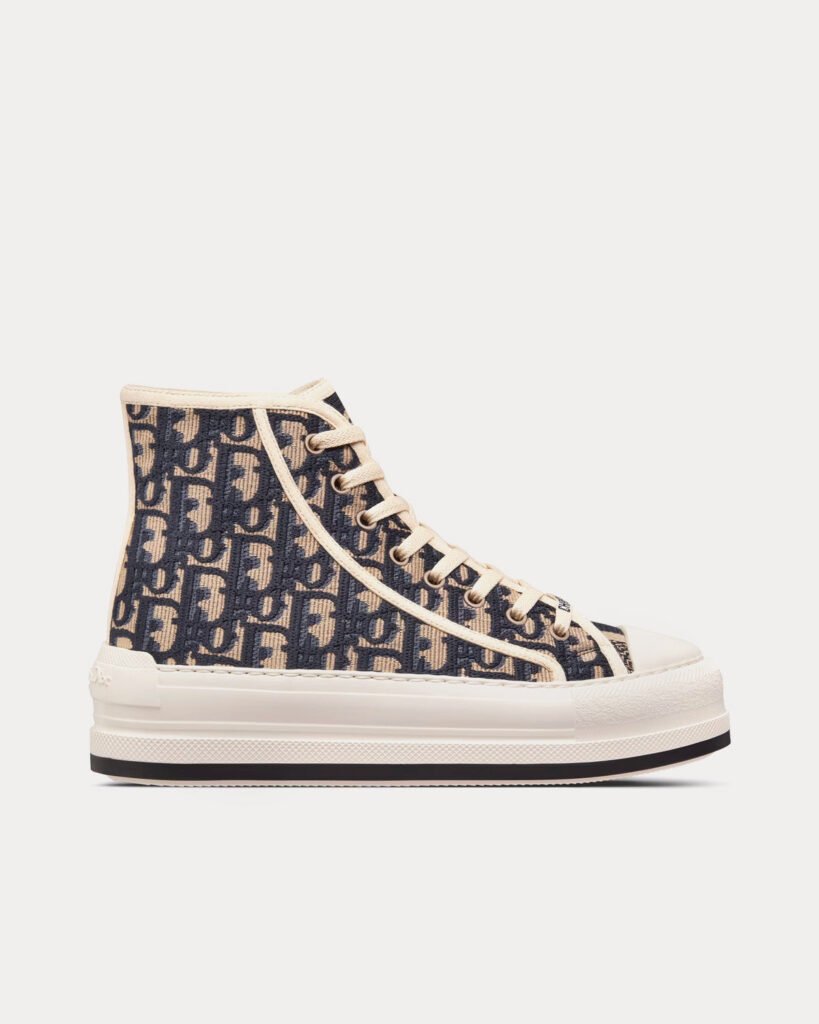 Baskets montantes Dior Walk'n'Dior Platform en coton bleu foncé brodé Dior Oblique