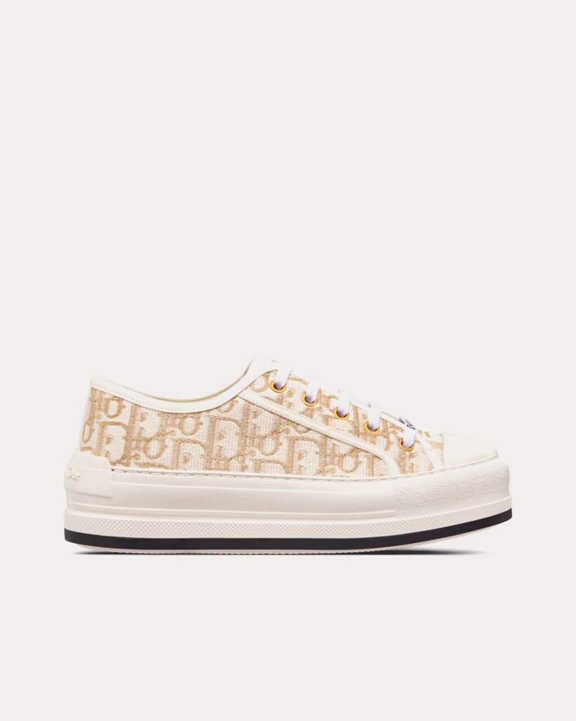 Baskets basses Dior Walk'n'Dior Platform en coton doré avec broderies en fil métallique