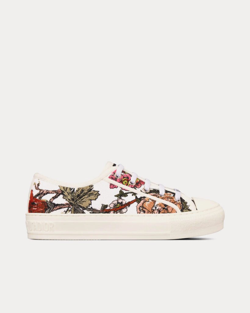 Baskets basses blanches en coton multicolore avec broderie Dior Jardin Botanique
