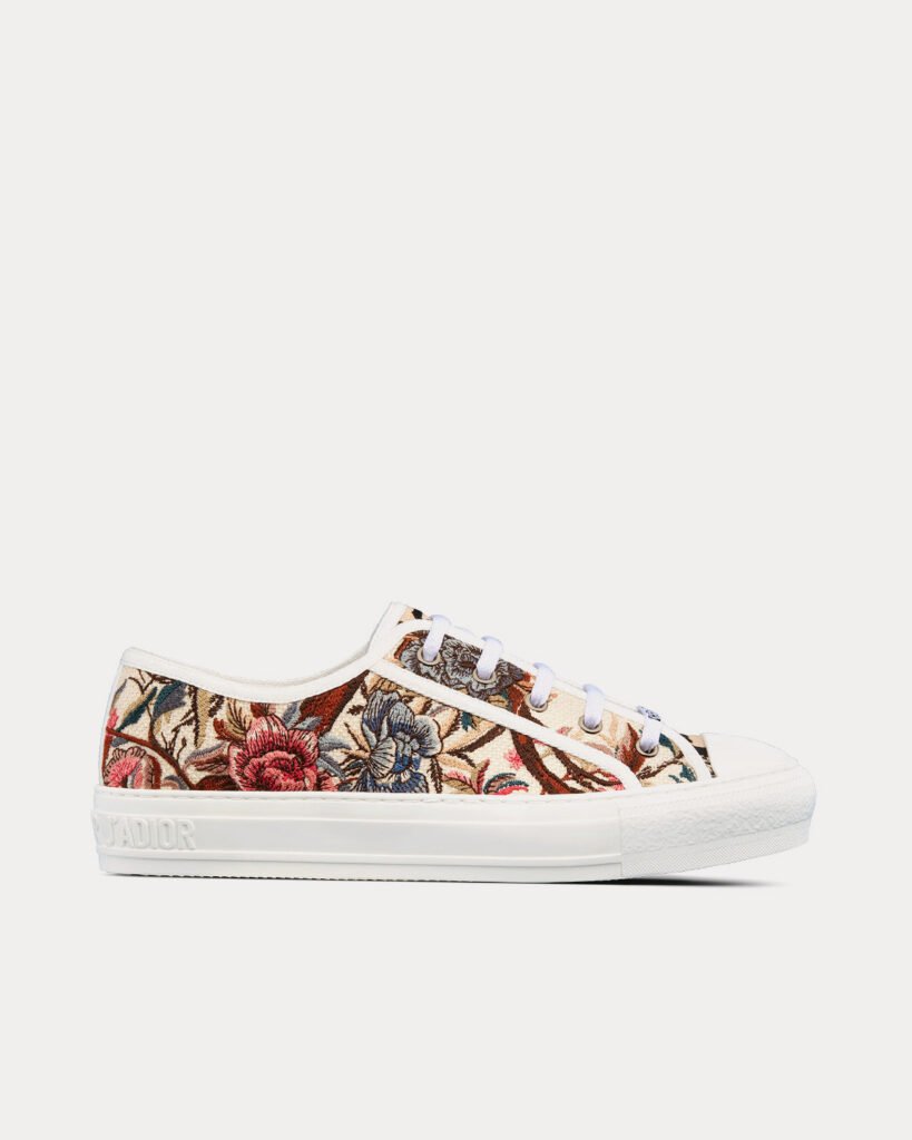 Baskets basses blanches et multicolores en coton brodé Dior Walk'n'Dior Jardin d'Hiver