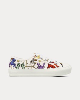 Baskets basses blanches Walk'n'Dior en coton brodé multicolore avec motif Dior Pixel Zodiac