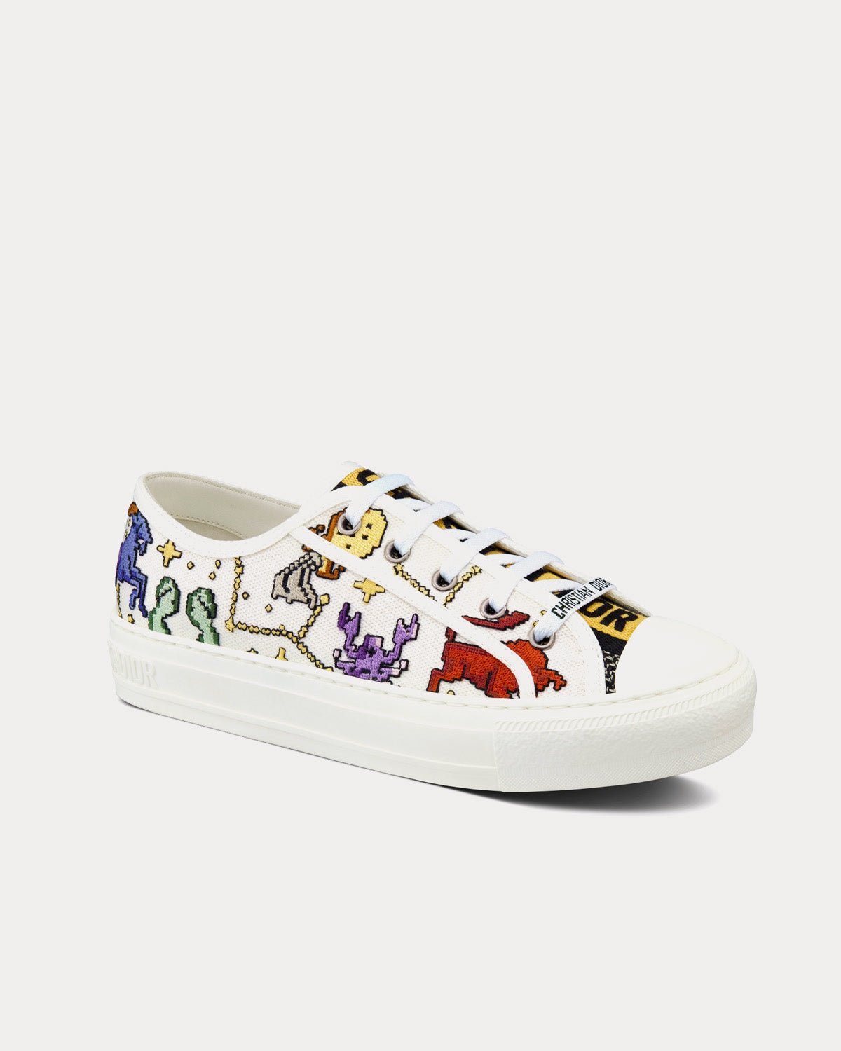 Baskets basses blanches Walk'n'Dior en coton brodé multicolore avec motif Dior Pixel Zodiac – Image 2