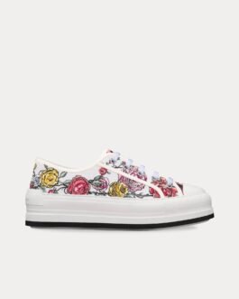 Baskets basses Dior Walk'n'Dior Platform blanches et multicolores en coton brodé Florilegio