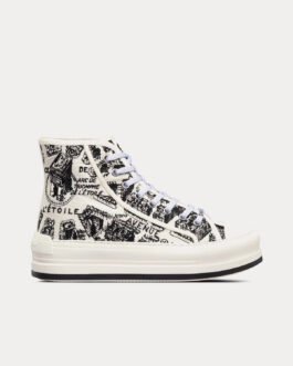 Baskets montantes Dior Walk'n'Dior Platform en coton blanc et noir brodées du motif Plan de Paris