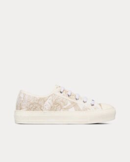 Baskets basses Dior Walk'n'Dior en coton blanc et doré brodées du motif Dior Jardin d'Hiver en fil métallisé