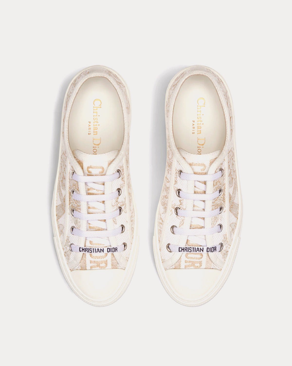 Baskets basses Dior Walk'n'Dior en coton blanc et doré brodées du motif Dior Jardin d'Hiver en fil métallisé – Image 2