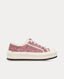 Baskets basses Dior Walk'n'Dior Platform en coton brodé rose et gris avec motif Toile de Jouy Sauvage