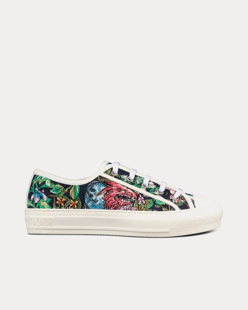Baskets basses noires et multicolores en coton brodé D-Constellation Dior Walk'n'Dior