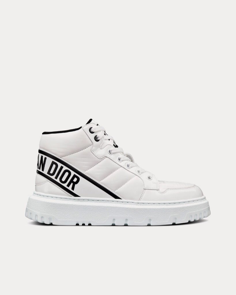 Baskets Dior D-Player blanches et noires en nylon matelassé
