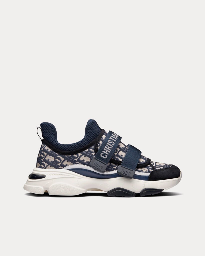 Baskets basses Dior D-Wander en tissu technique Dior Oblique bleu foncé