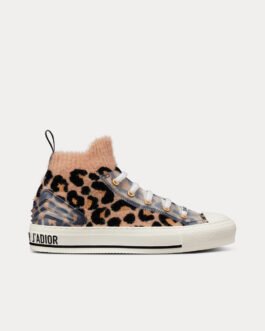 Baskets montantes Dior Walk'n'Dior en maille effet fourrure imprimée de motifs Mizza beiges multicolores