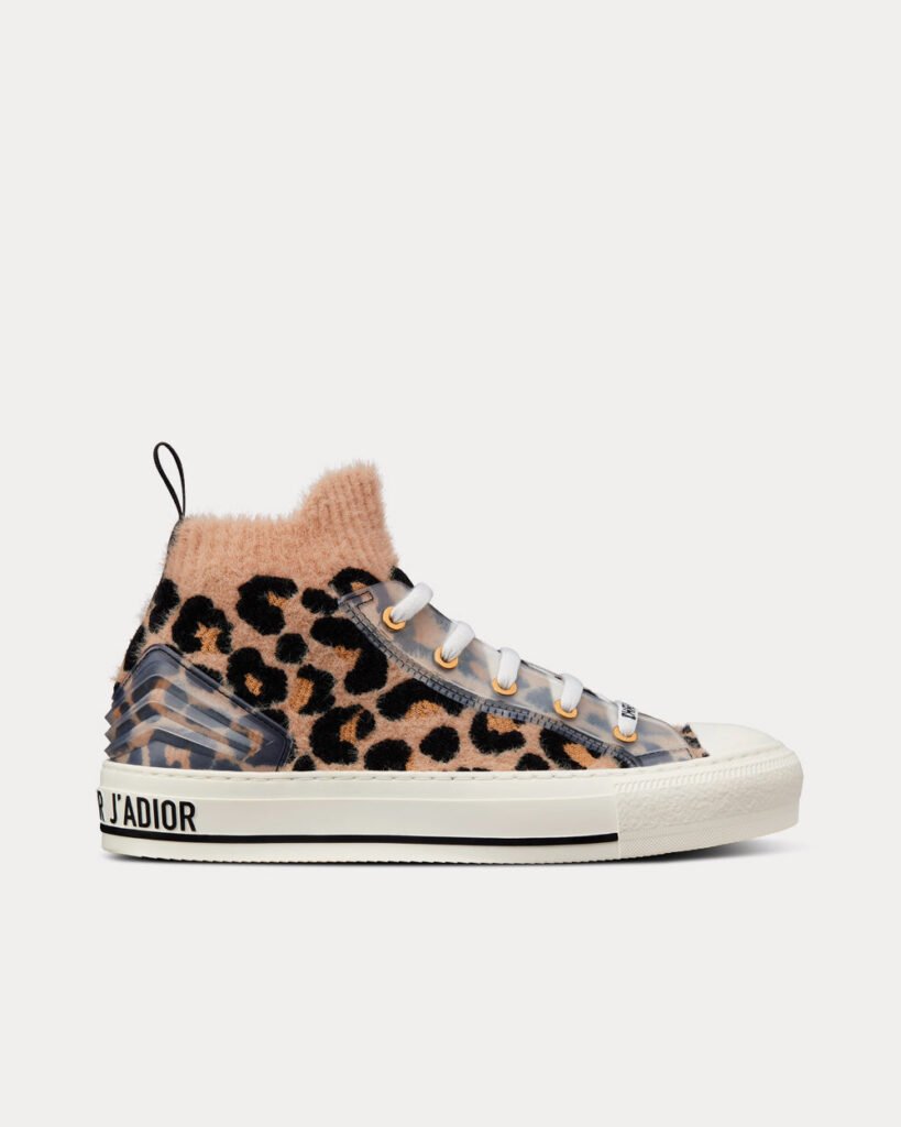 Baskets montantes Dior Walk'n'Dior en maille effet fourrure imprimée de motifs Mizza beiges multicolores