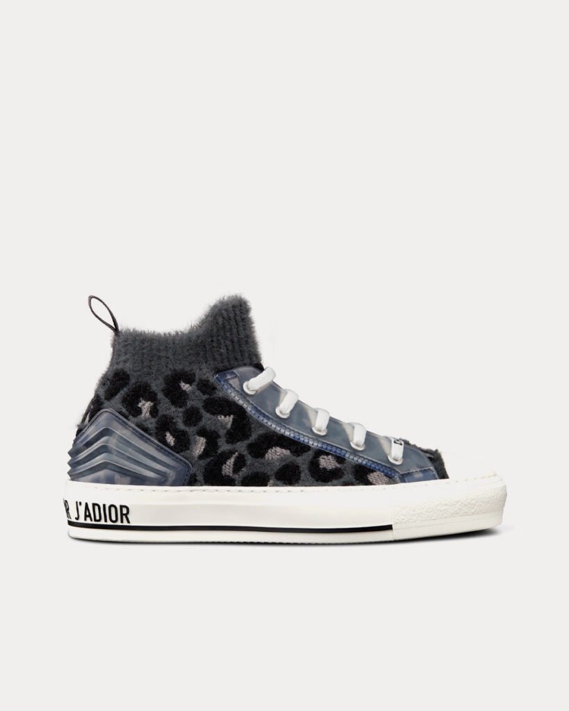 Baskets montantes Dior Walk'n'Dior en maille effet fourrure avec imprimé Mizza gris