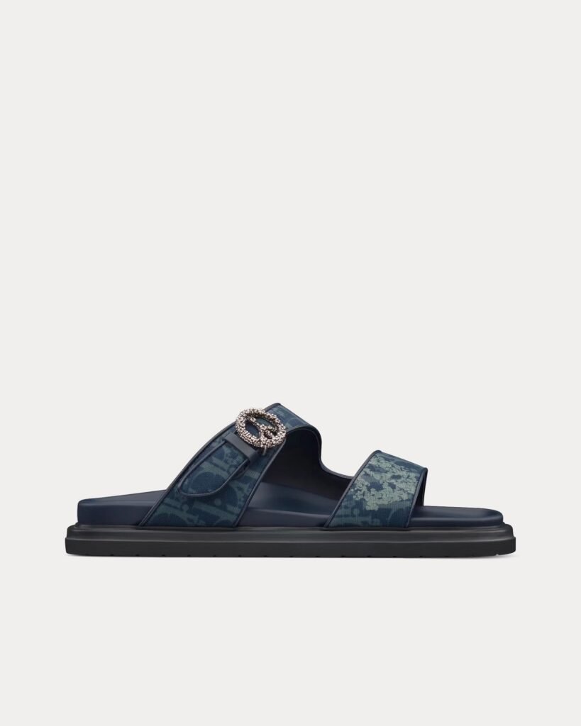 Dior x Denim Tears Sandales en denim Dior Tears bleu aqua Dior Oblique et signe de paix Dior Tears