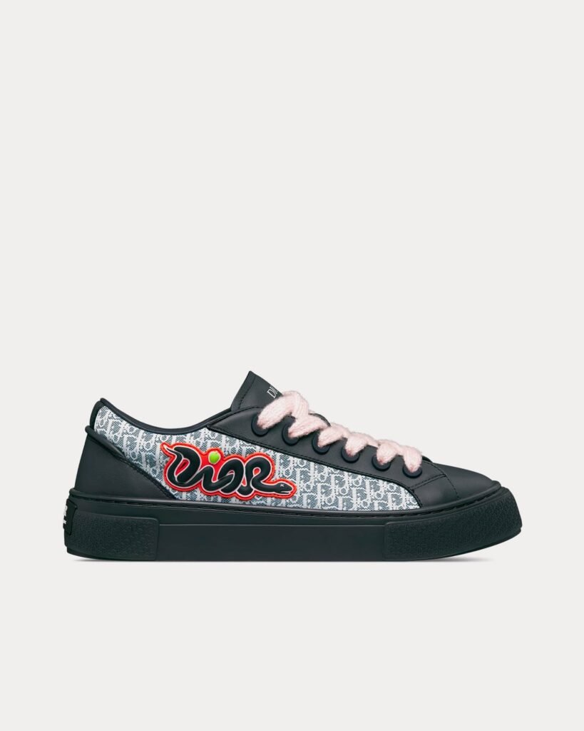 Baskets basses Dior x Kaws B33 en cuir de veau et toile Dior Oblique bleu marine/bleu/blanc