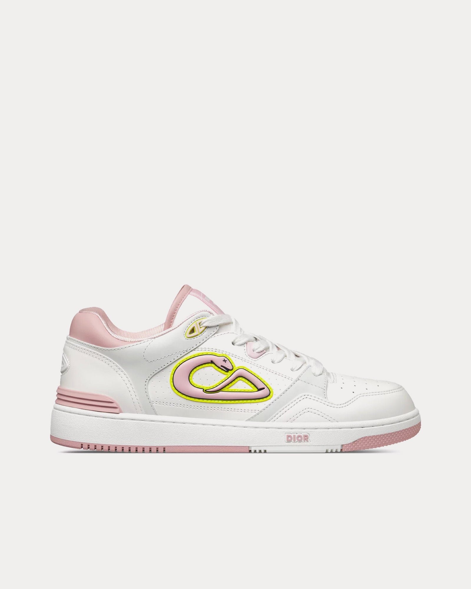 Baskets basses Dior x Kaws B57 en cuir de veau lisse et daim blanc/rose