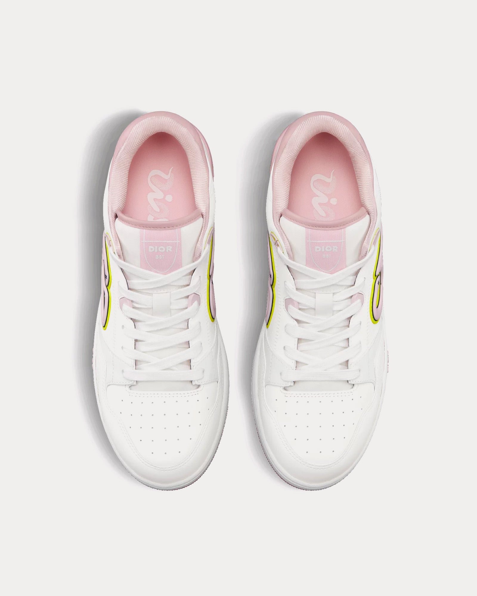 Baskets basses Dior x Kaws B57 en cuir de veau lisse et daim blanc/rose – Image 2