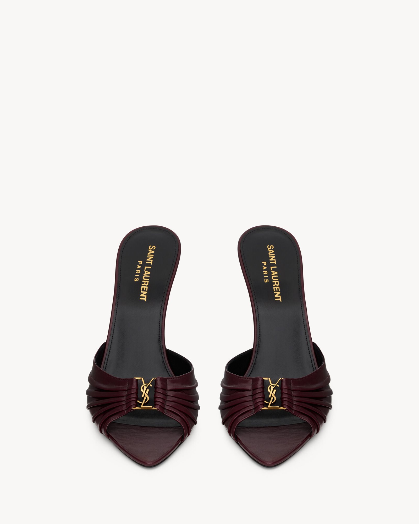 Saint Laurent Mules Cassandra – Cuir bordeaux et