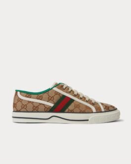 Baskets basses marron en jacquard à bordures en toile Gucci Mignon