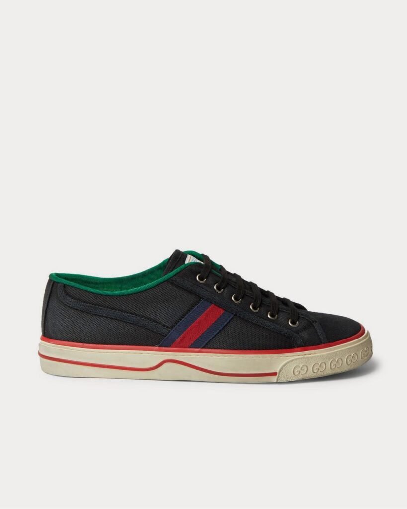 Baskets basses noires en toile et sangles effet vieilli Gucci