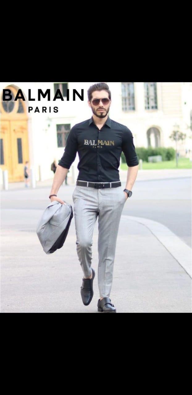 BALMAIN || Chemise à imprimé logo Golden Blamain pour homme