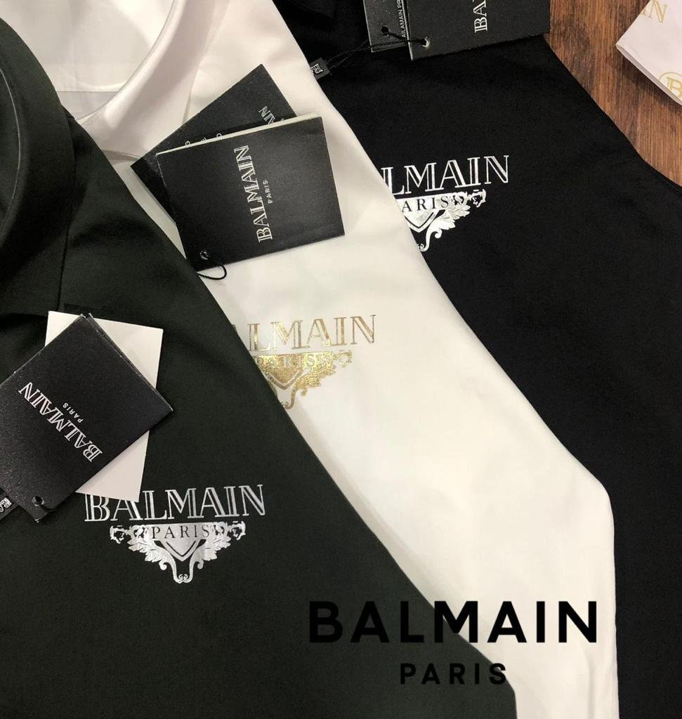 BALMAIN || Chemise en coton à imprimé logo devant et derrière