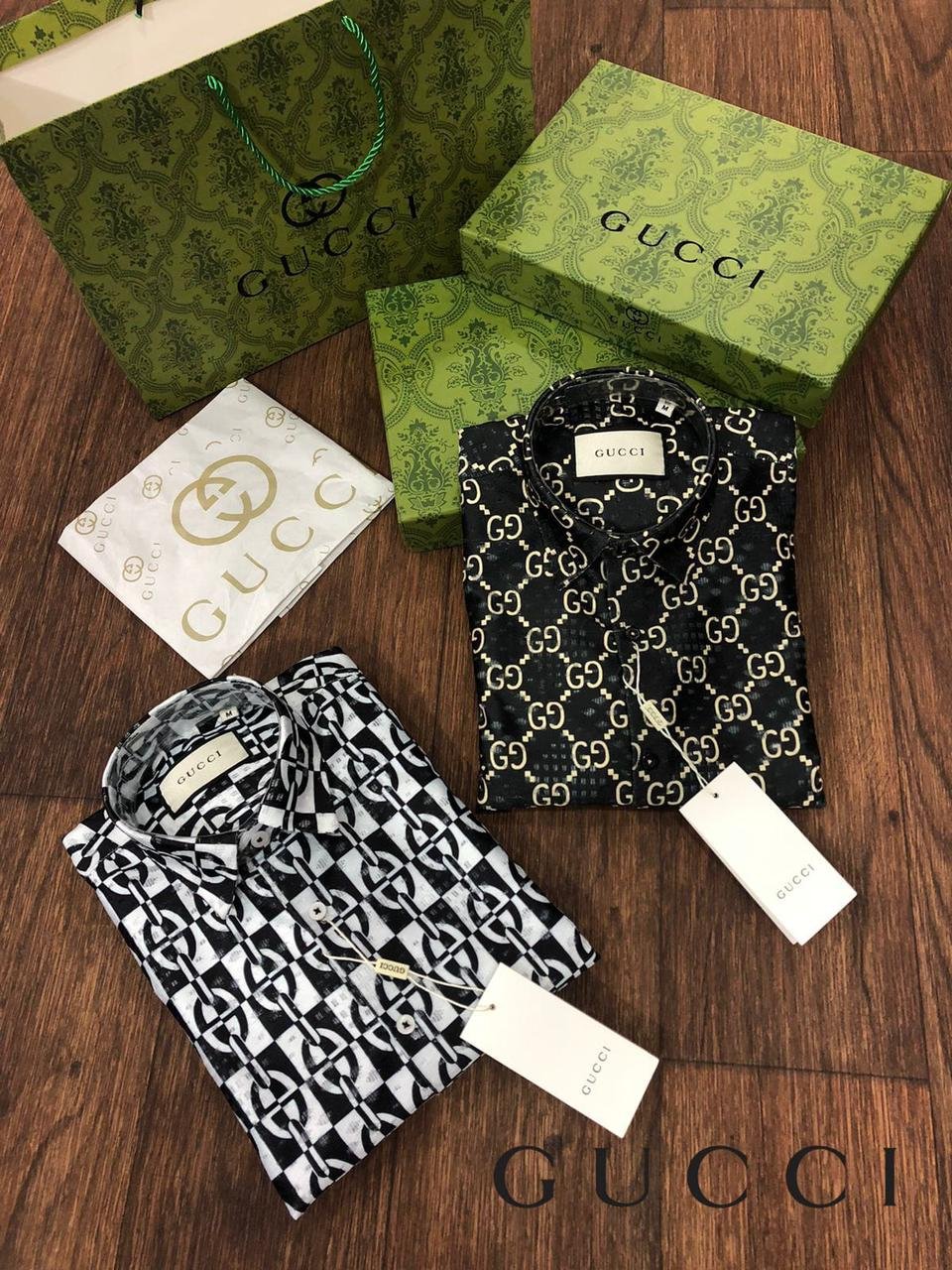 GUCCI || Chemise en coton stretch à imprimé géométrique