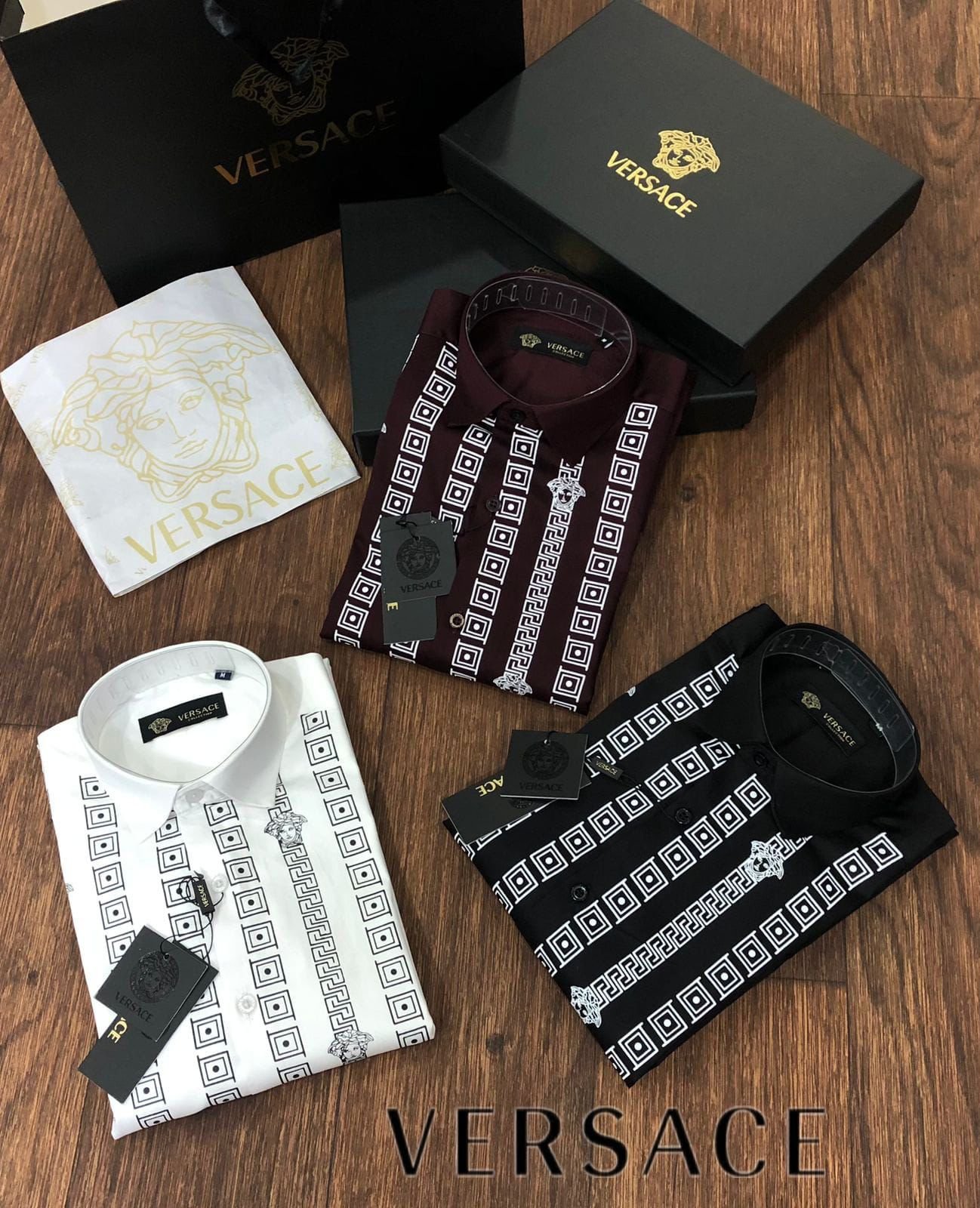 VERSACE || Chemise de créateur à imprimé logo tendance pour homme