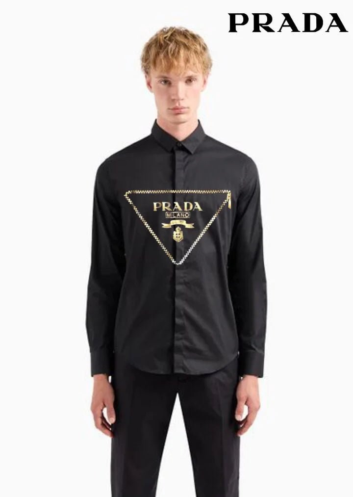 PRADA || Chemise à manches longues en popeline avec logo triangulaire