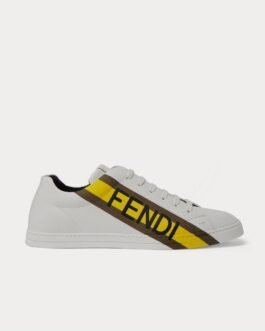 Baskets basses blanches en cuir à imprimé logo Fendi