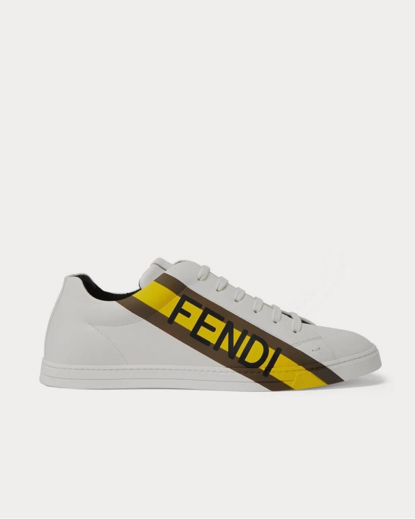 Baskets basses blanches en cuir à imprimé logo Fendi