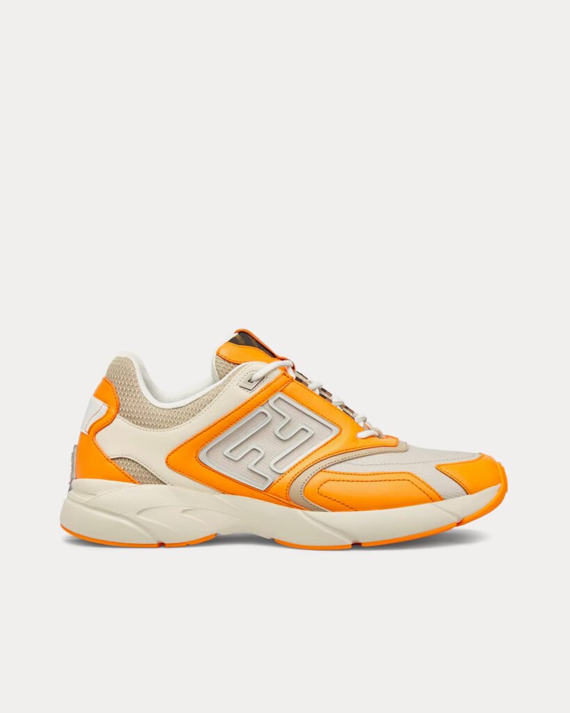 Baskets basses Fendi Faster en cuir nubuck orange/beige