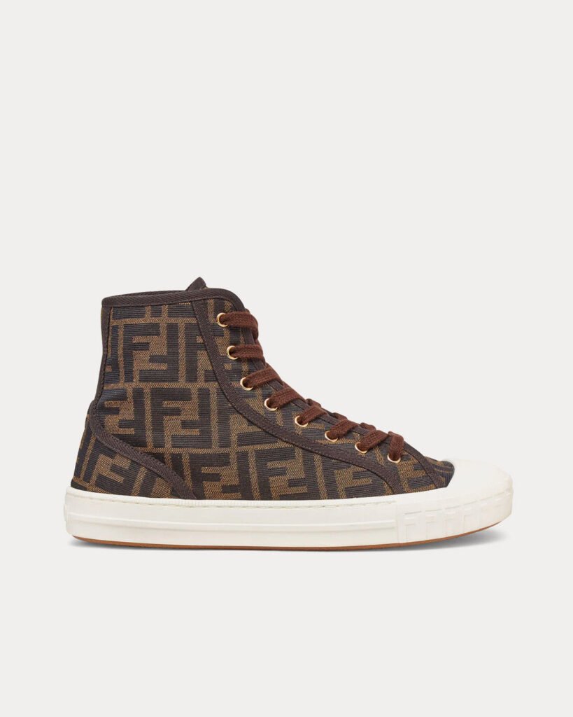 Baskets montantes marron en tissu jacquard Fendi Domino FF
