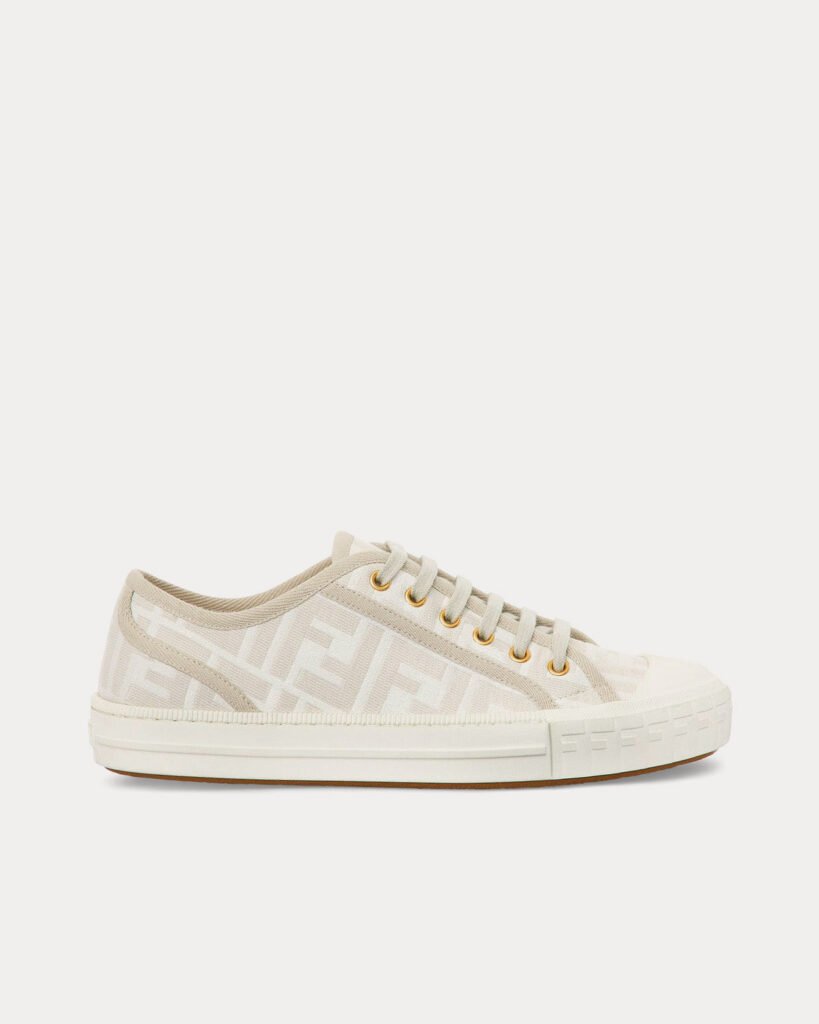 Baskets basses blanches en tissu Fendi Domino FF