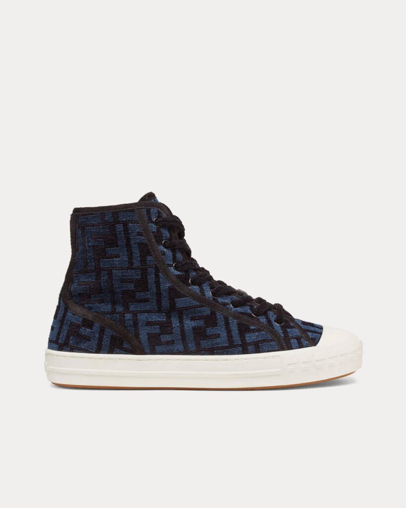 Baskets montantes bleues en tissu jacquard Fendi Domino FF