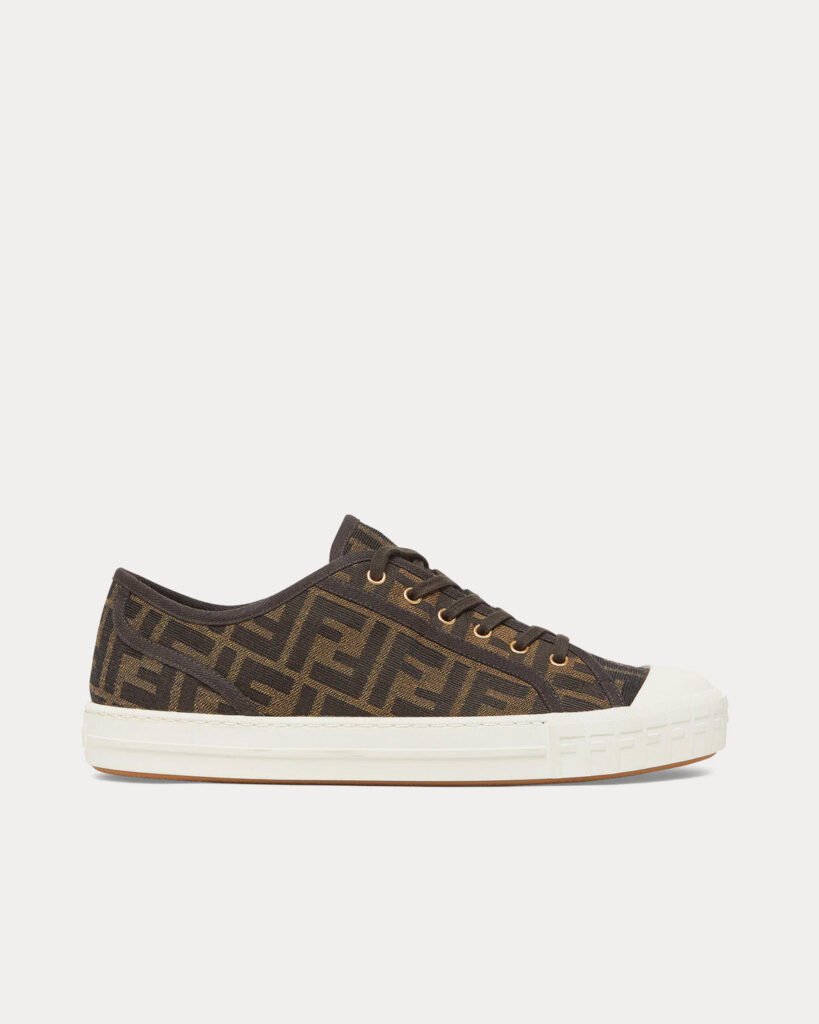 Baskets basses Fendi Domino FF en tissu marron