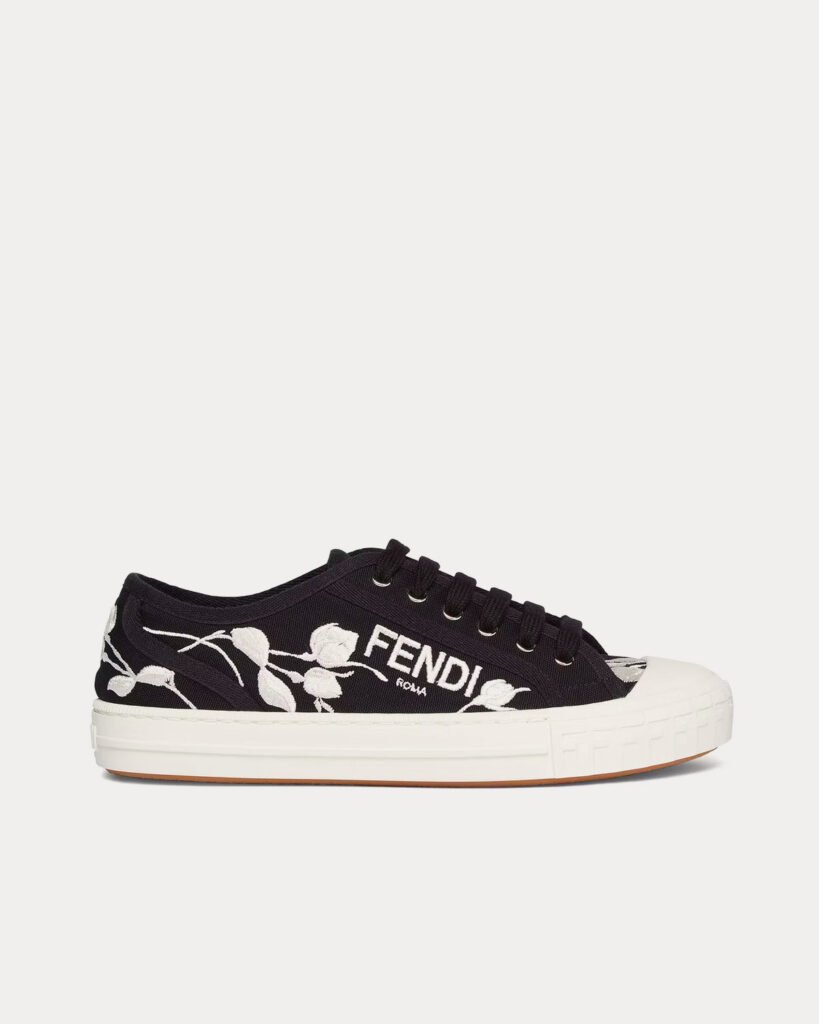 Baskets basses noires en toile Fendi Domino