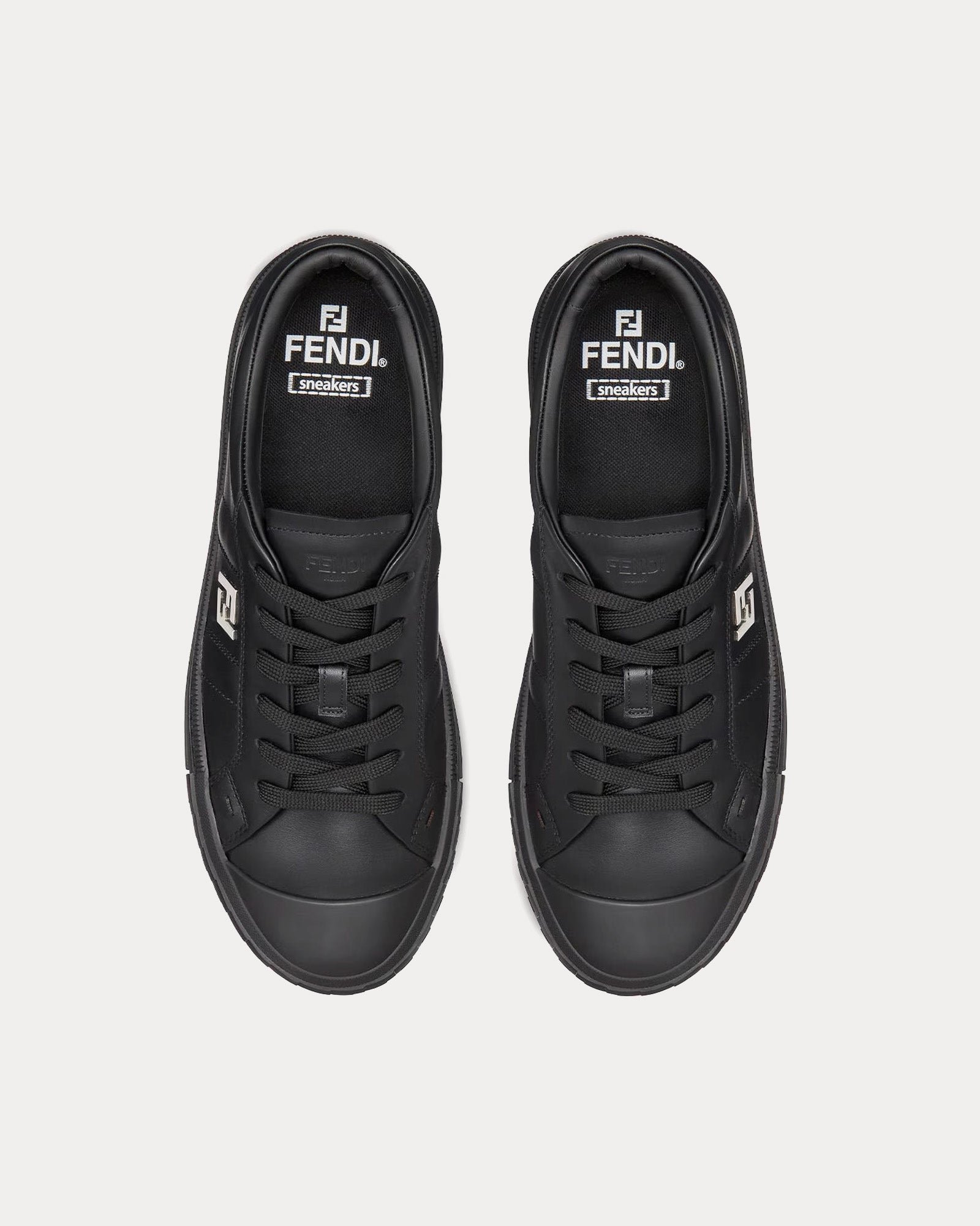 Baskets basses Fendi Domino en cuir noir – Image 2